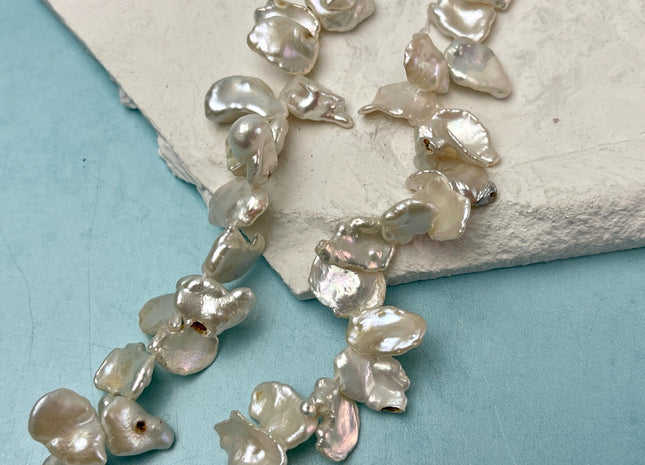 9-10x12-21 mm Top Drilled Natural White Biwa Keshi Genuine High Luster Freshwater Keshi Biwa Pearl Beads #P3113