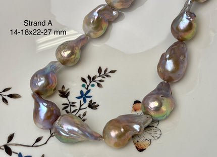 14-28x22-50 mm AAA Natural Mauve Pink Seaweed With Iridescent Color Baroque Pearl Beads Rare High Luster Genuine Large Baroque Pearls #P3115