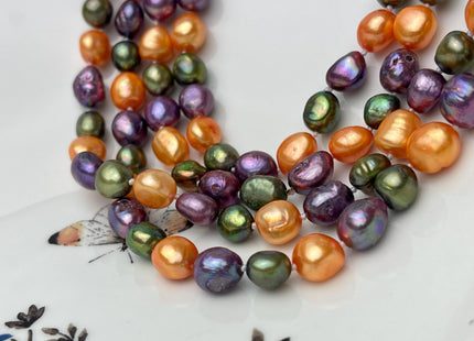 8-9x10-11 mm 40/54/64 Inches Hand Knotted Mixed Purple Green Orange Color Rice Nugget Freshwater Pearl Necklaces #P2909
