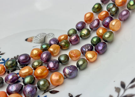8-9x10-11 mm 40/54/64 Inches Hand Knotted Mixed Purple Green Orange Color Rice Nugget Freshwater Pearl Necklaces #P2909