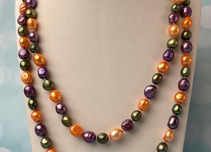 8-9x10-11 mm 40/54/64 Inches Hand Knotted Mixed Purple Green Orange Color Rice Nugget Freshwater Pearl Necklaces #P2909