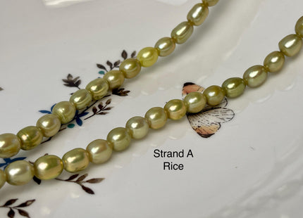7x8-9 mm AAA Large Hole Green Color Rice Nugget Freshwater Pearls Hole Size 2.1 mm Lustrous Genuine Rice Nugget Pearl Beads #P3118