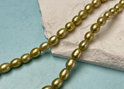 7x8-9 mm AAA Large Hole Green Color Rice Nugget Freshwater Pearls Hole Size 2.1 mm Lustrous Genuine Rice Nugget Pearl Beads #P3118