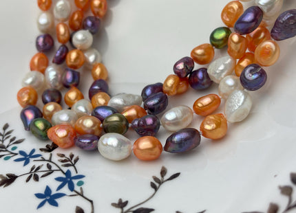 8-9x10-11 mm 40/54/64 Inches Hand Knotted Mixed White Peacock Green Orange Color Rice Nugget Freshwater Pearl Necklaces #P2910