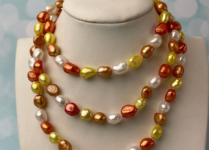 8-9x10-11 mm 40/54/64 Inches Hand Knotted Mixed White Yellow Gold Copper Brown Color Rice Nugget Freshwater Pearl Necklaces #P2911