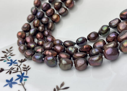 8-9x10-11 mm 40/54/64 Inches Hand Knotted Brown Color Rice Nugget Freshwater Pearl Necklaces #P2912