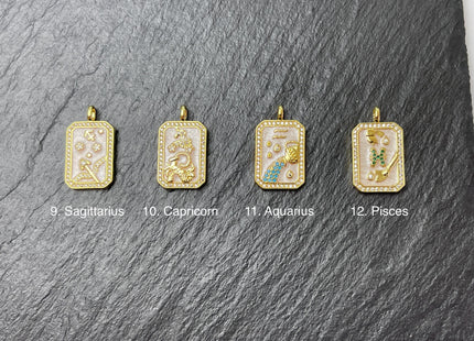 Astrology Zodiac Signs Charms for Necklace, 18K Gold Filled Charm Pendant With CZ, Antique Charms for Jewelry Making, One Piece #CR0079