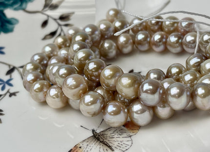10 mm AAA Large Hole Half Strand Extra Shiny Natural Seaweed Pink Off Round Freshwater Pearl Beads Hole Size 1.5mm 2.1mm 21 Beads #P2908