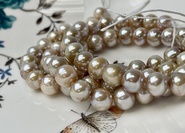 10 mm AAA Large Hole Half Strand Extra Shiny Natural Seaweed Pink Off Round Freshwater Pearl Beads Hole Size 1.5mm 2.1mm 21 Beads #P2908