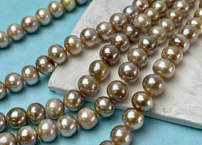 10 mm AAA Large Hole Half Strand Extra Shiny Natural Seaweed Pink Off Round Freshwater Pearl Beads Hole Size 1.5mm 2.1mm 21 Beads #P2908