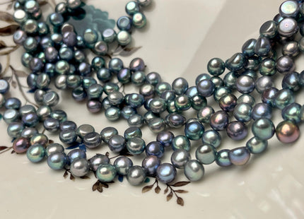 6.5-7 mm AAA Blue Peacock Round Button Freshwater Pearl Beads Genuine Top Drilled Button Freshwater Pearls #P2914
