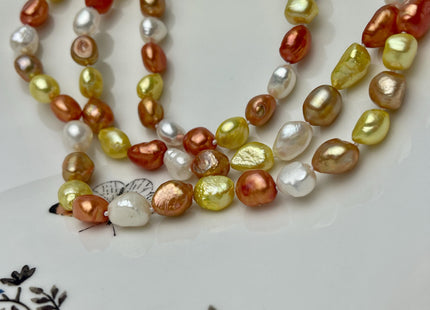 8-9x10-11 mm 40/54/64 Inches Hand Knotted Mixed White Yellow Gold Copper Brown Color Rice Nugget Freshwater Pearl Necklaces #P2911