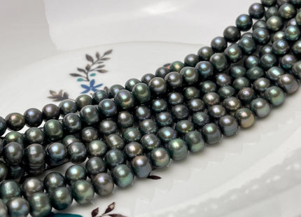 7 mm Dark Forest Green Potato Freshwater Pearl Beads Genuine Freshwater Pearl 61 Beads #P2916