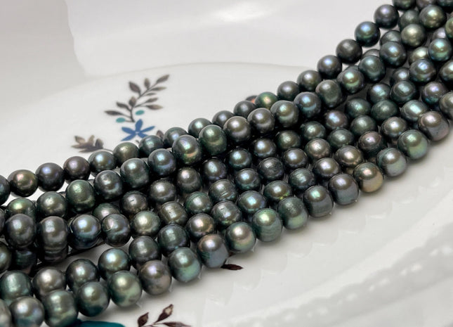 7 mm Dark Forest Green Potato Freshwater Pearl Beads Genuine Freshwater Pearl 61 Beads #P2916