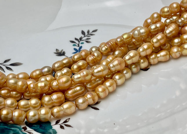 7x10-13 mm Peanut Shape Champagne Gold Color Freshwater Pearl Beads Genuine Very Rare Freshwater Baroque Peanut Pearl #P2917