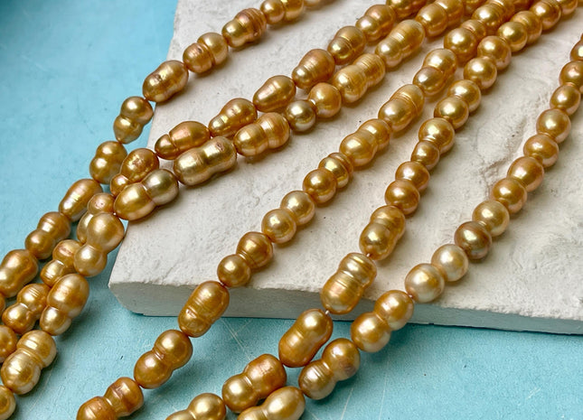 7x10-13 mm Peanut Shape Champagne Gold Color Freshwater Pearl Beads Genuine Very Rare Freshwater Baroque Peanut Pearl #P2917