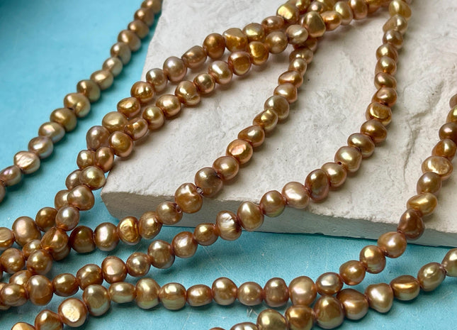 7-8 mm AA Large Hole Freshwater Pearl Potato Nugget Hole Size 1.2 mm Genuine Dark Champagne Large Hole Pearls #P2918