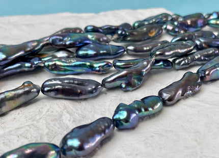 8-9x18-25 mm AA Rainbow Peacock Biwa Stick Freshwater Pearl Beads Genuine Super High Luster Unique Peacock Pearls #P2923