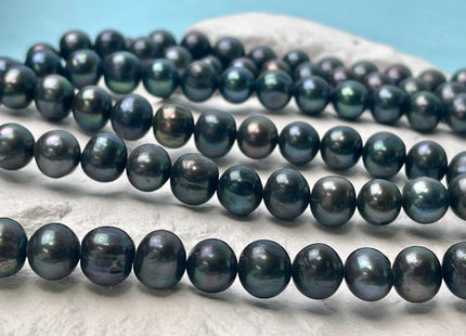 9-10 mm Dark Green Peacock Color Off Round Freshwater Pearl Beads Genuine Freshwater Pearl 44 Beads #P2927
