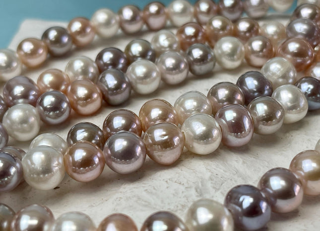 9-10 mm AAA Half Strand Extra Shiny Large Hole Natural Mixed White Mauve Pink Potato Freshwater Pearl Hole Size 1.2mm 2.1mm 23 Beads #P2924