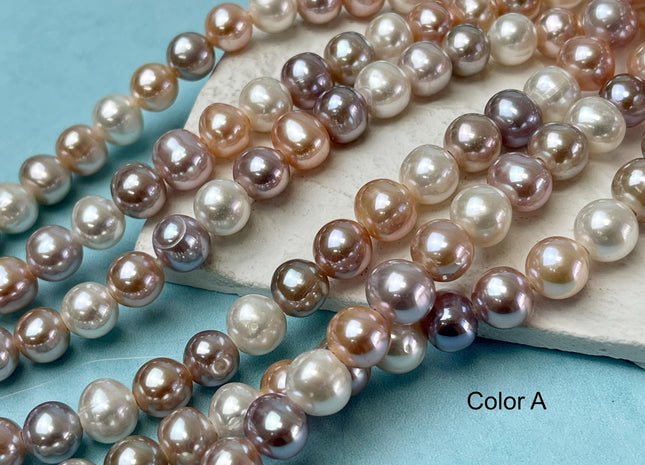 9-10 mm AAA Half Strand Extra Shiny Large Hole Natural Mixed White Mauve Pink Potato Freshwater Pearl Hole Size 1.2mm 2.1mm 23 Beads #P2924