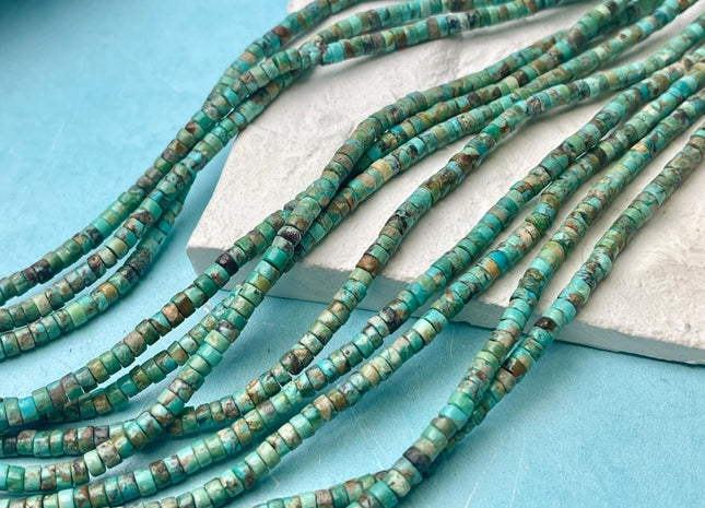 4 mm 100% All Natural Turquoise Heishi Rondelle Shape Genuine Natural Multi Color Turquoise Gemstones 15.5-16 Inches Strand #4685