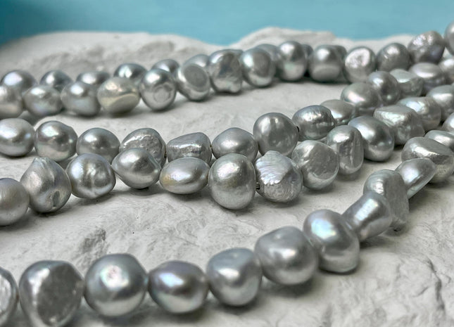 11-12 mm AAA Large Hole Light Gray Freshwater Pearl Nugget Beads Hole Size 1.2 mm High Luster Large Hole Nugget Pearls 33-35 Beads #P2929