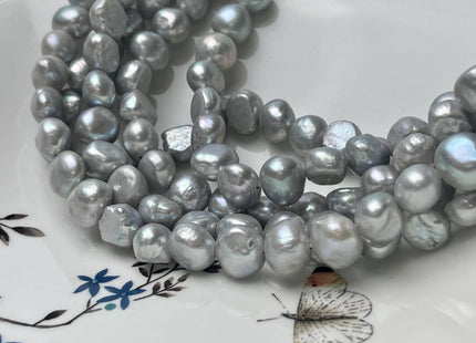 11-12 mm AAA Large Hole Light Gray Freshwater Pearl Nugget Beads Hole Size 1.2 mm High Luster Large Hole Nugget Pearls 33-35 Beads #P2929