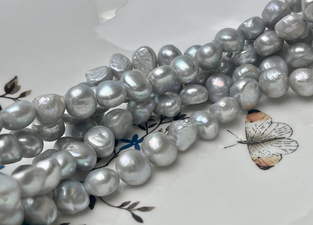 11-12 mm AAA Large Hole Light Gray Freshwater Pearl Nugget Beads Hole Size 1.2 mm High Luster Large Hole Nugget Pearls 33-35 Beads #P2929