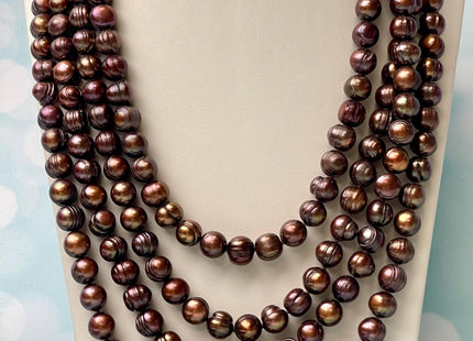 90 Inches 9 mm Dark Chocolate Brown Freshwater Pearl Necklace Genuine Pearl Hand Knotted Long Necklace, Bridal Pearl Necklace #P2930