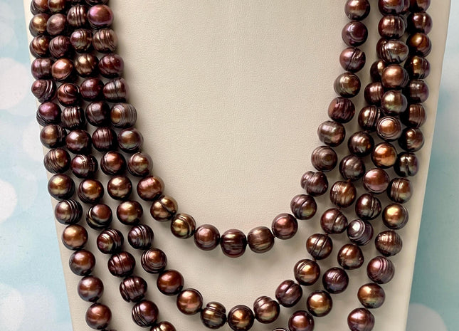 90 Inches 9 mm Dark Chocolate Brown Freshwater Pearl Necklace Genuine Pearl Hand Knotted Long Necklace, Bridal Pearl Necklace #P2930