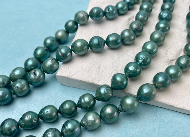 10-11x12-13 mm or 11-12x13-14 mm Teal Green Color Baroque Freshwater Pearls Genuine Baroque Pearl Beads B Grade #P2932
