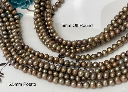 5-5.5 mm Dark Dusty Brown Color Off Round or Potato Freshwater Pearl Beads Genuine Cultured Freshwater Pearl Beads Potato Pearl Beads #P2913