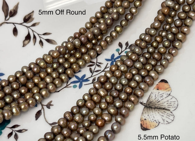 5-5.5 mm Dark Dusty Brown Color Off Round or Potato Freshwater Pearl Beads Genuine Cultured Freshwater Pearl Beads Potato Pearl Beads #P2913