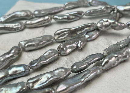 8-9x18-25 mm AAA Gray Biwa Stick Freshwater Pearl Beads Genuine Super High Luster Unique Keshi Pearls #P2926