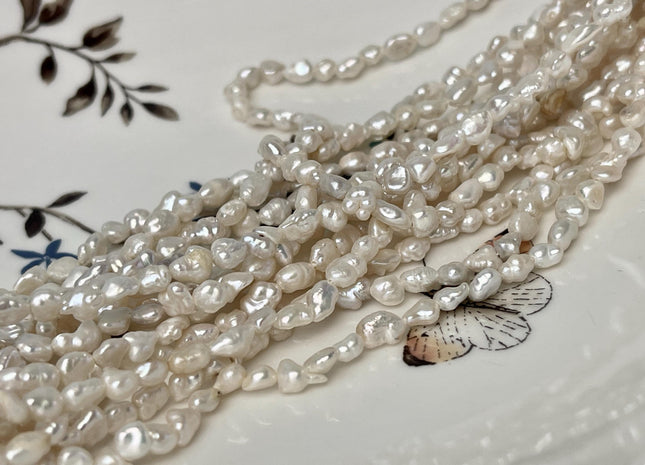 3.5-4x5mm Natural White Keshi Rice Nugget Freshwater Pearl Beads Genuine Freshwater Tiny Keshi Nugget Pearls B Grade #P2937