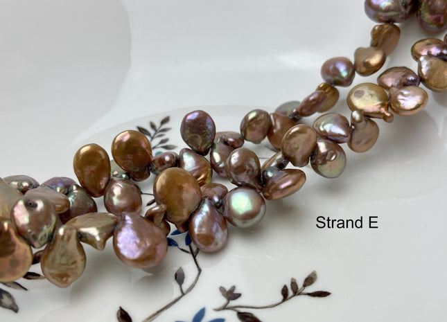 12 mm Champagne/Green Top Drilled Coin Freshwater Pearl Beads Genuine Freshwater Coin Pearl Beads #P2940