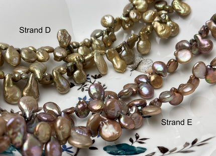 12 mm Champagne/Green Top Drilled Coin Freshwater Pearl Beads Genuine Freshwater Coin Pearl Beads #P2940