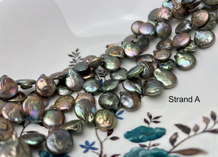 12 mm Champagne/Green Top Drilled Coin Freshwater Pearl Beads Genuine Freshwater Coin Pearl Beads #P2940