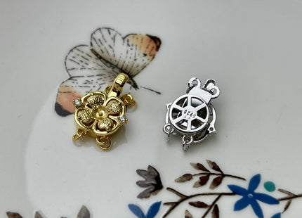 12 mm 925 Sterling Silver/Gold Flower Clover Clasp Genuine Sterling Silver Findings 925 Sterling Silver Clasps w/CZ DIY Jewelry #10325