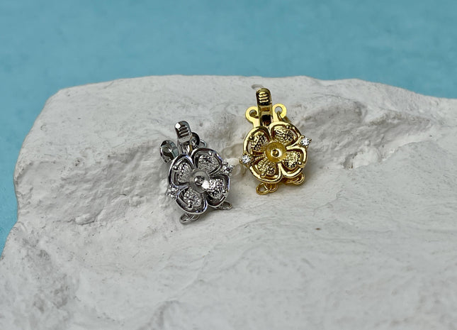 12 mm 925 Sterling Silver/Gold Flower Clover Clasp Genuine Sterling Silver Findings 925 Sterling Silver Clasps w/CZ DIY Jewelry #10325