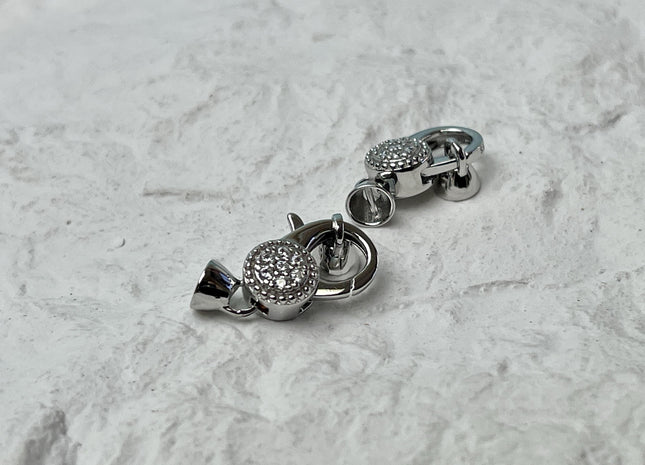 8x16 mm 925 Sterling Silver Lobster Clasp With Cubic Zirconia & Connecting End Caps Genuine Sterling Silver Findings Clasp With Cap #10326