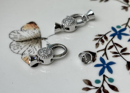 8x16 mm 925 Sterling Silver Lobster Clasp With Cubic Zirconia & Connecting End Caps Genuine Sterling Silver Findings Clasp With Cap #10326