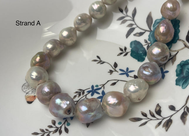 One-Of-A-Kind 12-17x12-19 mm Large Hole Baroque Freshwater Pearl Beads 2.2mm Hole Genuine Natural Mauve Pink and White Baroque Pearls #P2944