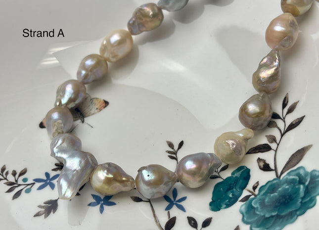 One-Of-A-Kind 12-29 mm Large Hole Baroque Freshwater Pearl Beads 2.2mm Hole Genuine Natural Mauve Pink and Seaweed Baroque Pearls #P2945