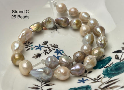 One-Of-A-Kind 12-29 mm Large Hole Baroque Freshwater Pearl Beads 2.2mm Hole Genuine Natural Mauve Pink and Seaweed Baroque Pearls #P2945