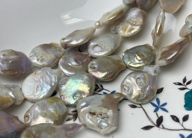 20-24 mm Natural Mauve Pink White Seaweed Large Coin Freshwater Pearls Genuine Large Coin Pearl Beads 15-16 Beads C Grade #P2947