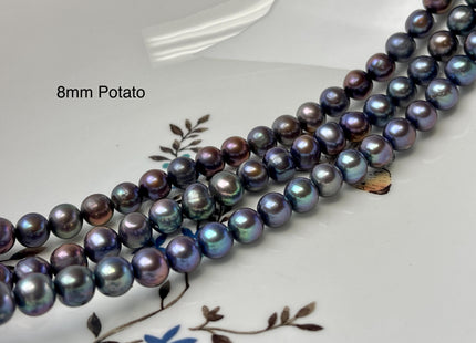 7.5-8 mm AA Dark Peacock Off Round or Potato Freshwater Pearls Genuine Very Rare High Luster Peacock Pearls #P2950