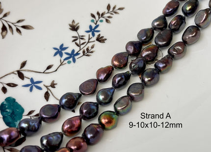 9-10x12-15 mm AAA Purple Peacock Color Freshwater Rice Nugget Pearl Beads Genuine High Quality Oval Nugget Freshwater Pearls #P3134