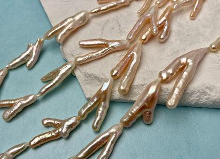 25-35mm AAA Rare Chicken Feet Shape Natural Light/Blush Pink High Luster Limited Edition Biwa Pearl Beads 13-14 Beads #P3150